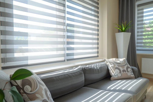 Smart motorized shades in modern living room